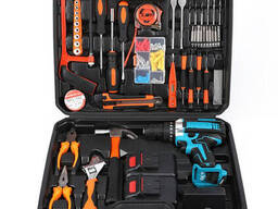 Аккумуляторный шуруповерт с набором инструментов + 2 аккумулятора, ударный шуруповёрт +...