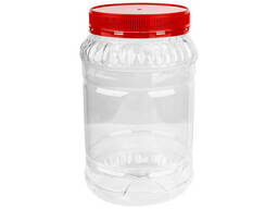Банка пластиковая пищевая 1л с красной крышкой