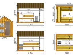 Баня мобильная барн хаус 3,5х2,3х2,7м. Sauna barn house 01 Thermowood Production Ukraine