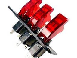 Блок із вимикачами тумблерними на 3 канали червоний 95х65 мм