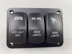 Панель перемикачів на 3 клавіші 12V/24V з LED-підсвіткою та лазерним гравіюванням