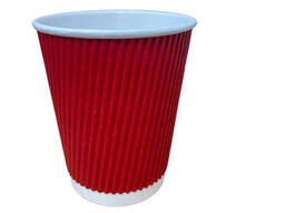 Двухслойные гофрированные бумажные стаканы 250 мл красные, прочные и термостойкие, для...