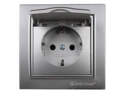 Розетка с крышкой Термопластик IP44 с/з 16 А Enzo Серебряный камень