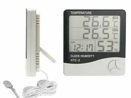 Электронный цифровой термометр гигрометр с выносным датчиком и часами Ketontek НТС-2