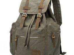 Городской рюкзак из Canvas и лошадиной кожи, Army Green. ..