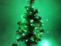 Гірлянда світлодіодна роса на батарейках зелена, провід прозорий, 5м