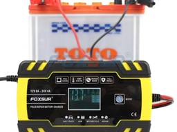 Импульсное автоматическое автомобильное зарядное устройство Foxsur 12V/8A 24V/4A для АКБ