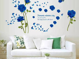 Интерьерная наклейка на стену декоративная Синие розы. ..