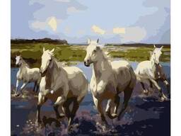 Картина по номерам Четверка лошадей Strateg с лаком и уровнем размером 40х50 см (VA-0362)