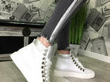 Кеды высокие кожаные белые на шнурках демисезон - фото 3