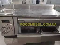 Холодильний стіл з мийкою вбудованою і шухлядами для кав'ярні і кафе