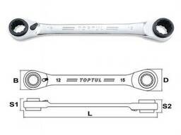 Ключ накидной с двойной трещоткой 72 зубца Pro-Series 12x15-14x13мм Toptul ABAD1215