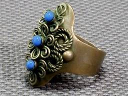 Кольцо перстень винтажное советское мельхиор голубые вставки бижутерия размер 17.5 Б\У