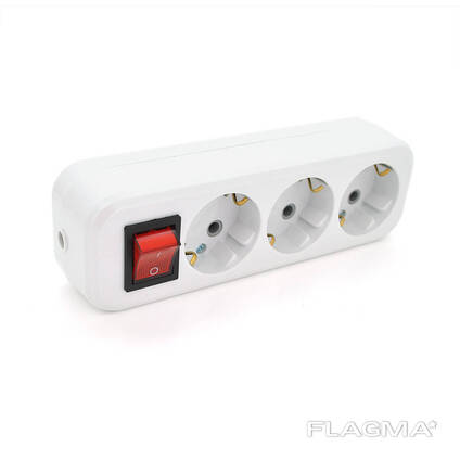 Колодка для подовжувача 3 гнізда з заземленням та вимикачем 16A 250V Q7