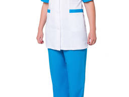 Костюм медицинский с брюками бело-голубой