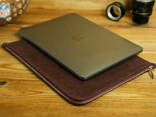 Кожаный чехол для MacBook на молнии, с войлочной подкладкой, Винтажная кожа, цвет Бордо - фото 3