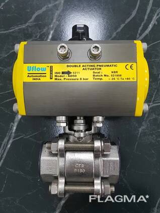 Кран кульовий н/ж Uflow DN25 PN10 з пневмоприводом AD50 Pmax=8bar