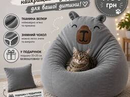 Кресло мешок груша велюр серая из ткани велюр Капибара