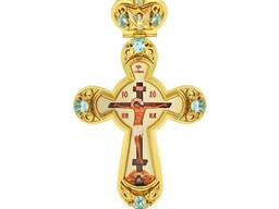 Крест наперсный из ювелирного сплава в позолоте с украшениями и цепью 2.10.0121лп-2^1лп