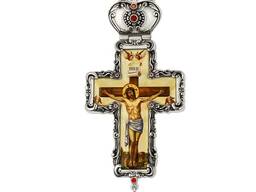 Крест наперсный в серебрении латунный с украшениями 2.10.0325л-2^1л