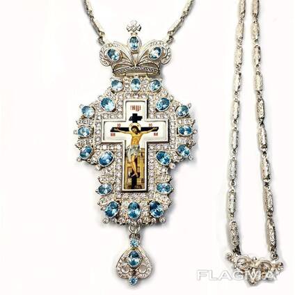 Крест православный купить латунный с украшениями и цепью 2.10.0216л-2^76л