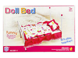 Кроватка для кукол с постельным бельем металлическая (881-1)