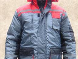 Костюм рабочий утепленный куртка полукомбинезон, серый с красным