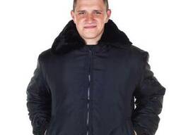 Куртка Пилот, воротник меховой с капюшоном, черного цвета