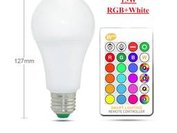 Лампа 15W RGB E27 светодиодная цветная с пультом лампочка