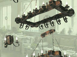 Люстра дерев'яна з елементами кування "Балка Стара Рамка"