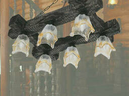 Дерев'яна люстра з елементами кування "Рамка з плафонами"