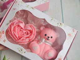 Мило ручної роботи Набір ведмедик і троянда серце