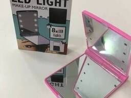 Мини зеркало для макияжа складное Travel Mirror Pink, Карманное зеркало с LED...