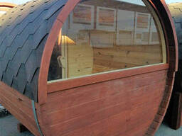 Mobile sauna barrel made of turnkey timber 6.0x2.15m Fasssauna-6.0 from the. ..