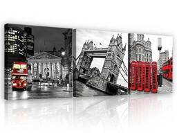 Модульная картина на холсте 3x25x25 см Черно-белый город Лондон (PS10816S13)