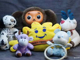 Набор из 6-ти детских мягких игрушек: Чебурашка, корова, собака, лось, солнце, Мики