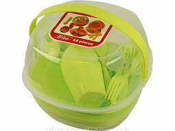 Набор пластиковой посуды для пикника 48 предметов, зеленый