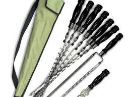 Набор шампуров Лира 6/1/1 черная ручка в зеленом чехле