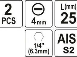Насадка викруткова YATO шліц SL5 x 25 мм HEX 1/4" AISI S2 2 шт