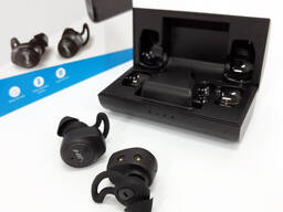 Наушники Bluetooth с кейсом черные беспроводные, для тренировок сенсорные