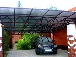 Навесы из поликарбоната для гаража пристенные односкатные