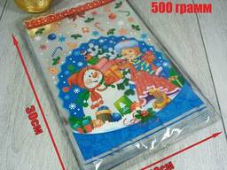 Новогодняя подарочная упаковка для конфет 20см 30см Снегурочка и снеговик (100 шт)