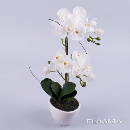 Орхидея латексная в кашпо двойная белая Цветы искусственные