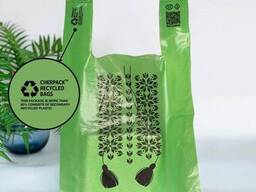 Пакет майка 28(2х7)х48, 20 мкм, (50 шт. ), HDPE пищевой, зеленый "LOVE UA" recycled