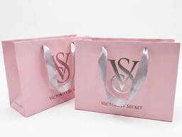 Пакет размер L+ 300*227*120 мм Victoria's Secret Розовый с Серебрянными атласными ручками