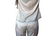 Пижама с кружевом, комплект из эластичного атласа длинные шт - фото 3