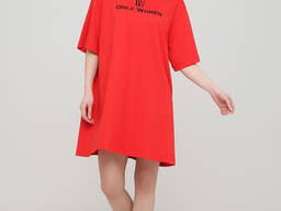Платье-футболка "Only Women" красное с темно-синим лого впереди