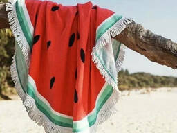 Пляжное полотенце покрывало круглое с бахромой Микрофибра махра (диаметр 150 см) Арьуз