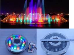 Подводный прожектор светильник фонарь RGB 15Вт IP68 с пультом для фонтана бассейна водоема
