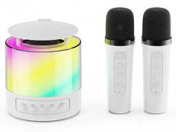 Портативная Bluetooth колонка K19 с подсветкой LED и двумя микрофонами для караоке White